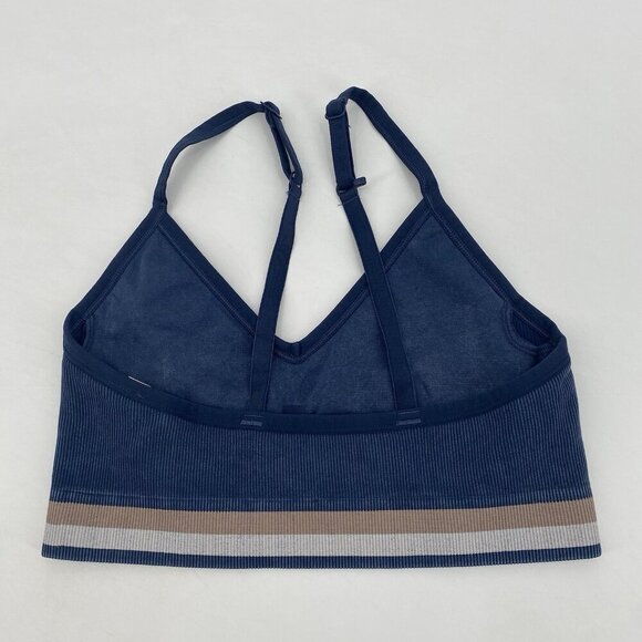 SPANX Seamless Soft Stretch Sports Bra Size M Midnight Navy Blue Ribbed - Picture 6 of 6